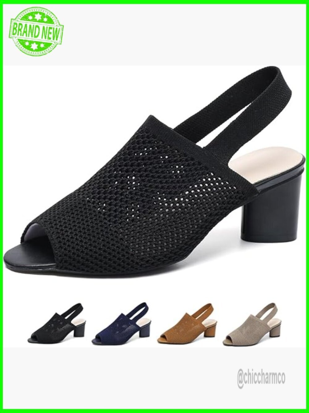 Knit Peep Toe Chunky Block Heeled Sandals with Ankle Strap